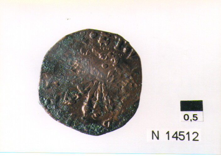 R/ scudo coronato contenente in una fascia iscrizione; V/ tre spighe legate da un ramoscello d'olivo (moneta, pubblica del popolo) (sec. XVII d.C)