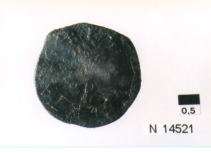 R/ scudo coronato contenente in una fascia iscrizione; V/ tre spighe legate da un ramoscello d'olivo (moneta, pubblica del popolo) (sec. XVII d.C)