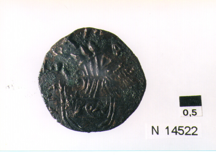 R/ scudo coronato contenente in una fascia iscrizione; V/ tre spighe legate da un ramoscello d'olivo (moneta, pubblica del popolo) (sec. XVII d.C)