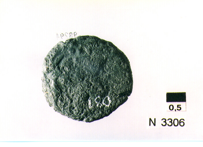 R/ testa di Minerva elmata a destra, sopra quattro globetti; V/ prua di nave (moneta, triente) (sec. III a.C)