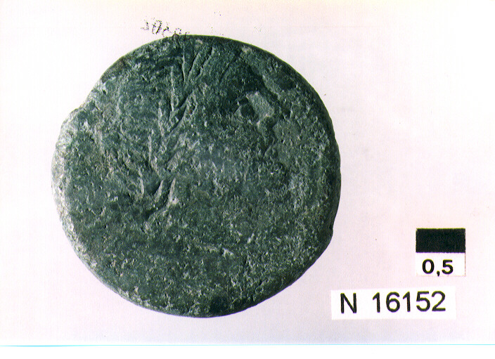 R/ testa di Giove laureato a destra, sopra segno del valore; V/ prua a desstra sopra segno del valore (moneta, semisse) (sec. III a.C)