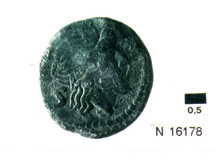 R/ testa di Giove laureato a destra, dietro segno del valore; V/ prua a destra, sopra segno del valore, sotto iscrizione (moneta, semisse) (sec. III a.C)