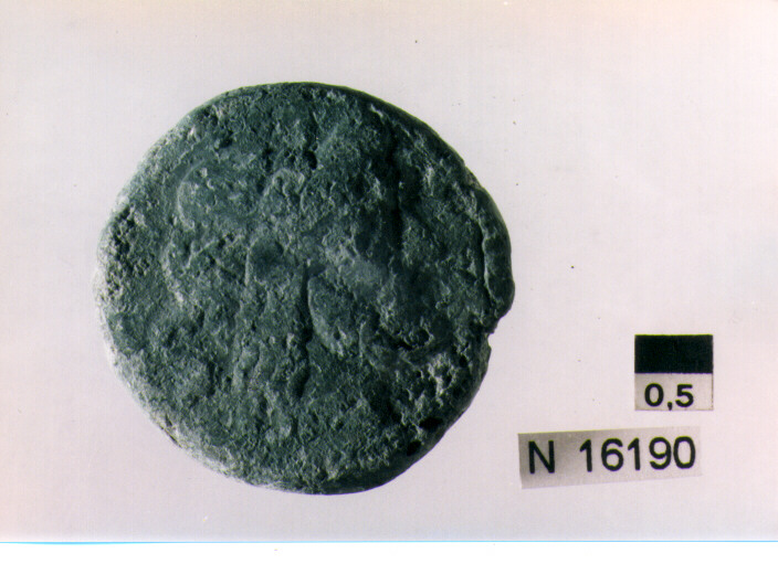 R/ testa di Giove laureato a destra, dietro segno del valore; V/ prua di nave a destra, sopra segno del valore, sotto iscrizione (moneta, semisse) (sec. III a.C)