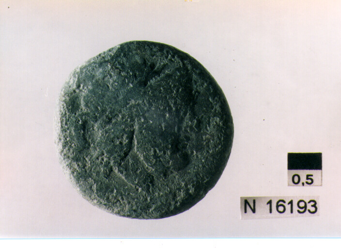 R/ testa di Giove laureato a destra, dietro segno del valore; V/ prua di nave a destra, dietro segno del valore (moneta, semisse) (sec. III a.C)