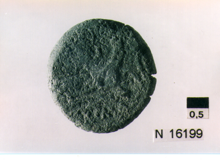 R/ testa di Giove laureato a destra, dietro segno del valore; V/ prua di nave a destra, sopra segno del valore, sotto iscrizione (moneta, semisse) (sec. III a.C)