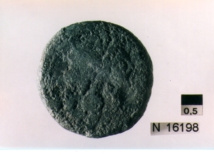 R/ testa di Giove laureato a destra, dietro segno del valore; V/ prua di nave a destra, sopra segno del valore, sotto iscrizione (moneta, semisse) (sec. III a.C)