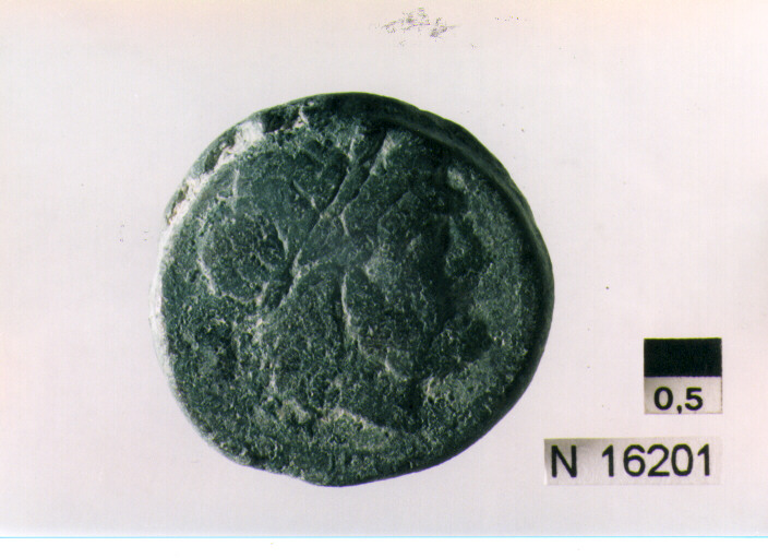 R/ testa di Giove laureato a destra, dietro segno del valore; V/ prua di nave a destra, sopra segno del valore, sotto iscrizione (moneta, semisse) (sec. III a.C)