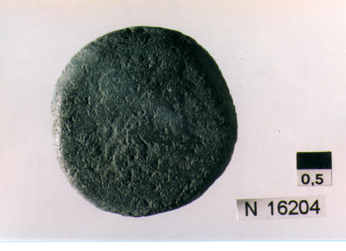 R/ testa di Giove laureato a destra, dietro segno del valore; V/ prua di nave a destra, sopra segno del valore (moneta, semisse) (sec. III a.C)