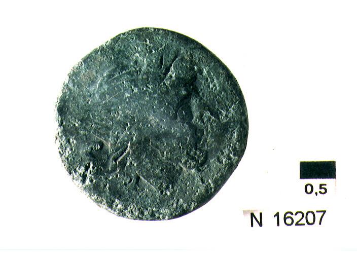 R/ testa di Giove laureato a destra, dietro segno del valore; V/ prua di nave a destra, sopra segno del valore, sotto iscrizione (moneta, semisse) (sec. III a.C)