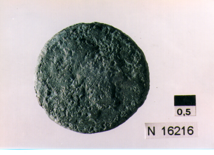 R/ testa di Giove laureato a destra, dietro segno del valore; V/ prua di nave a destra, sopra segno del valore, sotto iscrizione (moneta, semisse) (sec. III a.C)