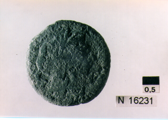 R/ testa di Giove laureato a destra, dietro segno del valore; V/ prua di nave a destra, sopra segno del valore, sotto iscrizione (moneta, semisse) (sec. III a.C)