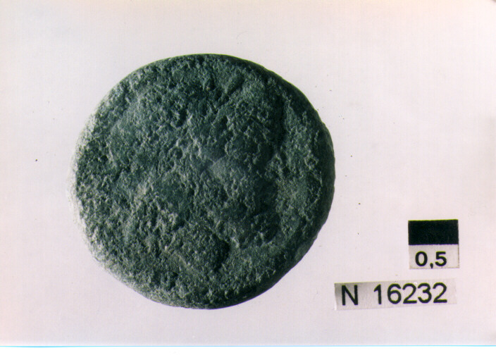 R/ testa di Giove laureato a destra, dietro segno del valore; V/ prua di nave a destra, sopra segno del valore, sotto iscrizione (moneta, semisse) (sec. III a.C)