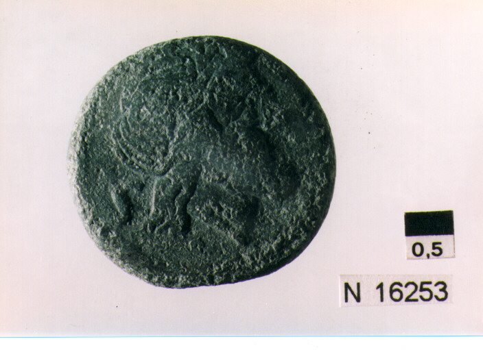 R/ testa di Giove laureato a destra dietro segno del valore; V/ prua di nave a destra sopra segno del valore (moneta, semisse) (sec. III a.C)