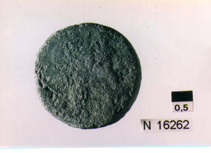 R/ testa di Giove laureato a destra dietro segno del valore; V/ prua di nave a destra sopra segno del valore, sotto iscrizione (moneta, semisse) (sec. III a.C)