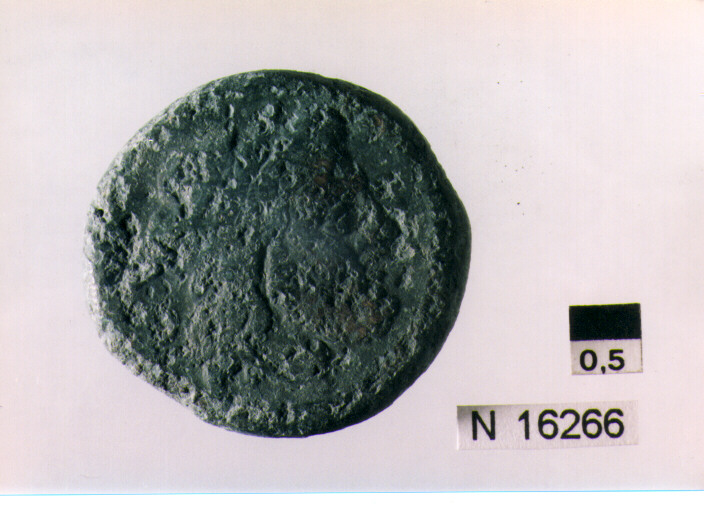 R/ testa di Giove laureato a destra dietro segno del valore; V/ prua di nave a destra sopra segno del valore, sotto iscrizione (moneta, semisse) (sec. III a.C)