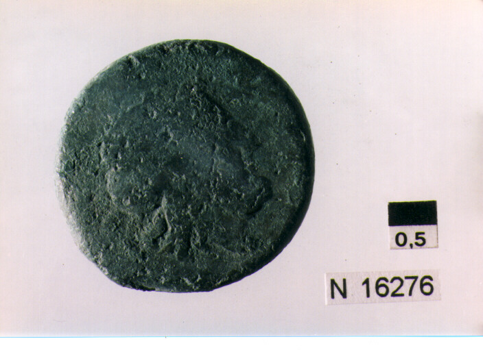 R/ testa di Giove laureato a destra dietro segno del valore; V/ prua di nave a destra sopra segno del valore, sotto iscrizione (moneta, semisse) (sec. III a.C)