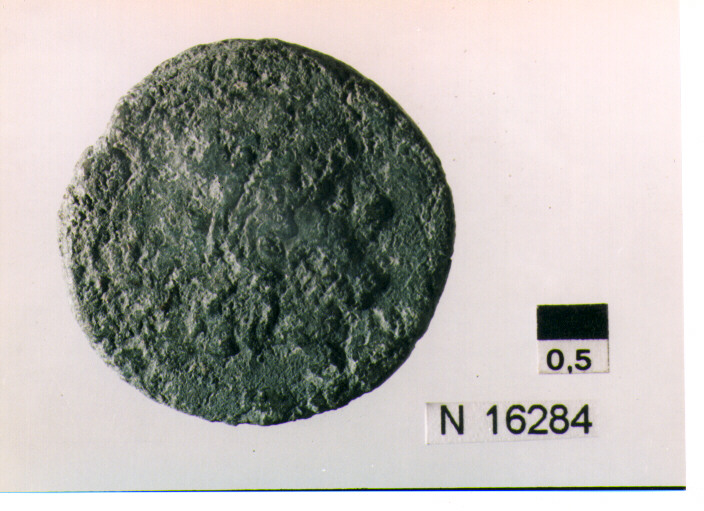 R/ testa di Giove laureato a destra; V/ prua di nave a destra , sotto iscrizione (moneta, semisse) (sec. III a.C)