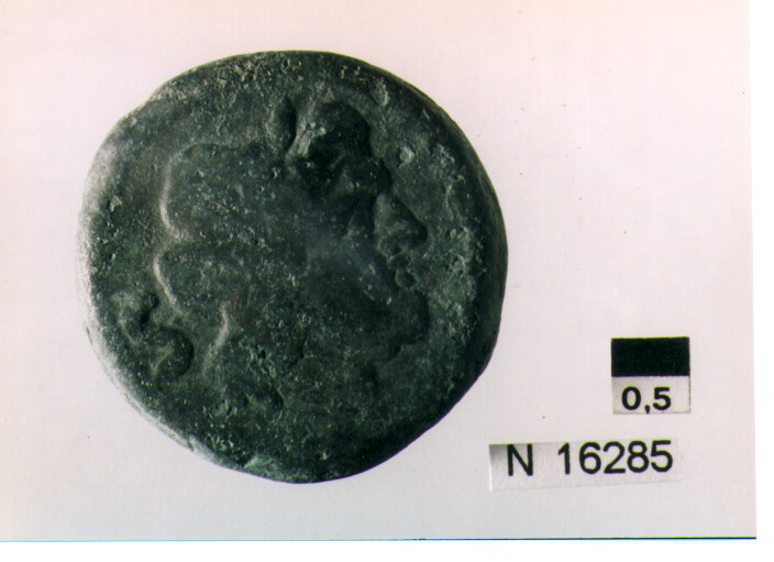 R/ testa di Giove laureato a destra dietro segno del valore; V/ prua di nave a destra sopra segno del valore, sotto iscrizione (moneta, semisse) (sec. III a.C)