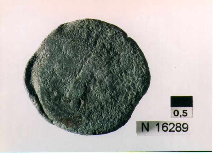 R/ testa di Giove laureato a destra dietro segno del valore; V/ illeggibile (moneta, semisse) (sec. III a.C)