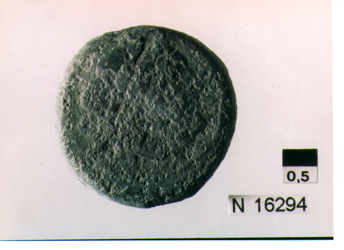 R/ testa di Giove laureato a destra dietro segno del valore; V/ prua di nave a destra sopra segno del valore, sotto iscrizione (moneta, semisse) (sec. III a.C)