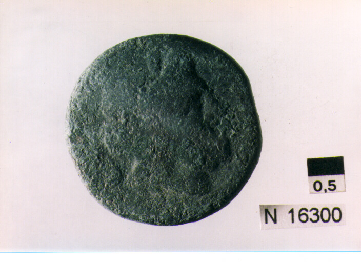 R/ testa di Giove laureato a destra dietro segno del valore; V/ prua di nave a destra, sotto iscrizione (moneta, semisse) (sec. III a.C)