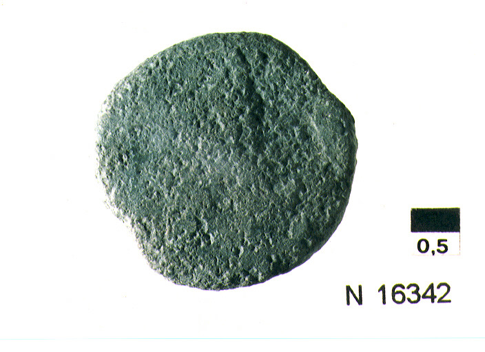 R/ testa di Giove laureato a destra; V/ illeggibile (moneta, semisse) (sec. III a.C)