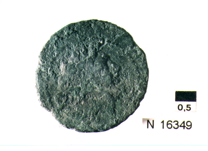 R/ testa di Giove laureato a destra; V/ prua di nave a destra sopra segnodel valore, sotto iscrizione (moneta, semisse) (sec. III a.C)