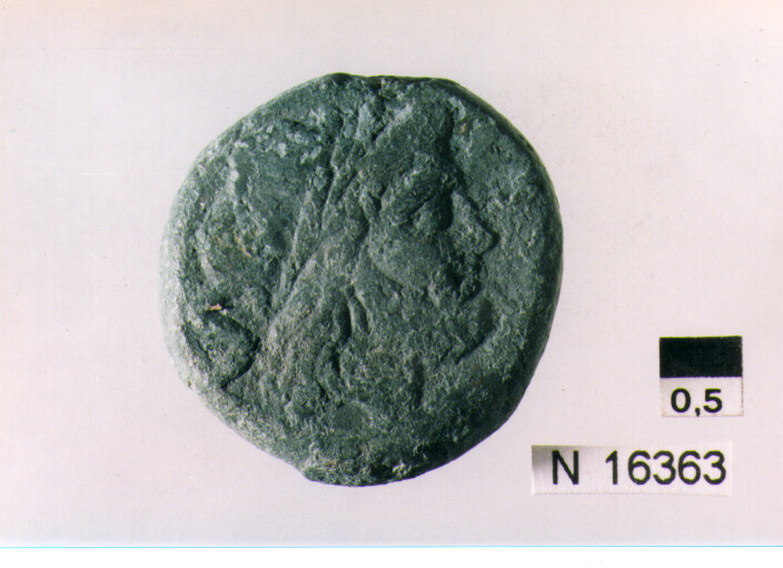 R/ testa di Giove laureato a destra dietro segno del valore; V/ prua di nave a destra sopra segno del valore (moneta, semisse) (sec. III a.C)