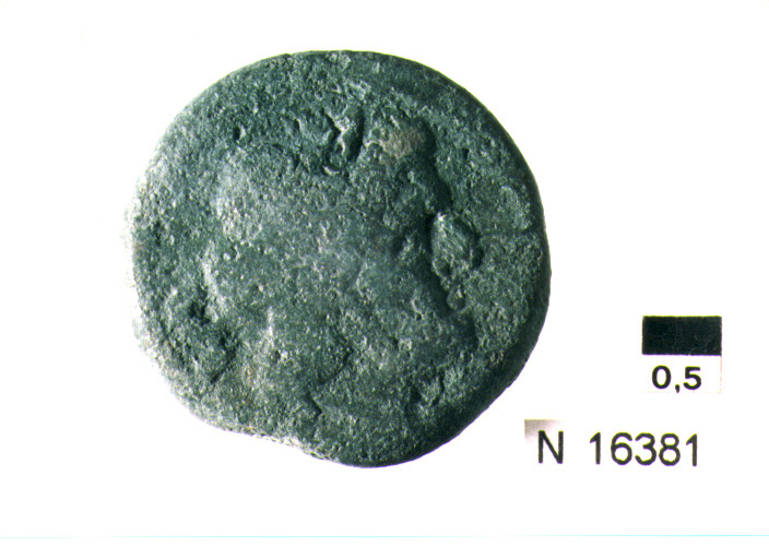 R/ testa di Giove laureato a destra, dietro segno del valore; V/ illeggibile (moneta, semisse) (sec. III a.C)