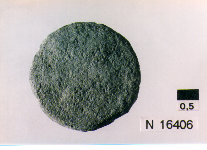 R/ testa di Giove laureato a destra; V/ prua di nave a destra, sotto iscrizione (moneta, semisse) (sec. III a.C)