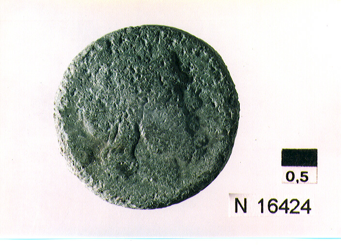 R/ testa di Giove a destra; V/ illeggibile (moneta, semisse) (sec. III a.C)