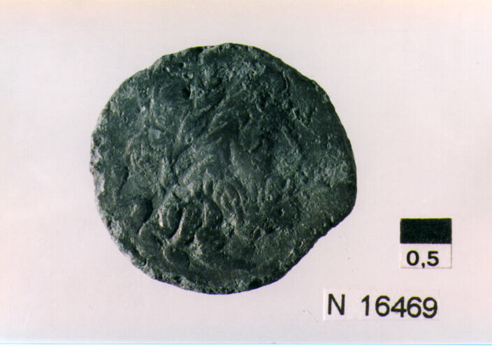 R/ testa di Giove laureato a destra, dietro segno del valore; V/ prua di nave a destra, davanti segno del valore, sotto iscrizione (moneta, semisse) (sec. III a.C)