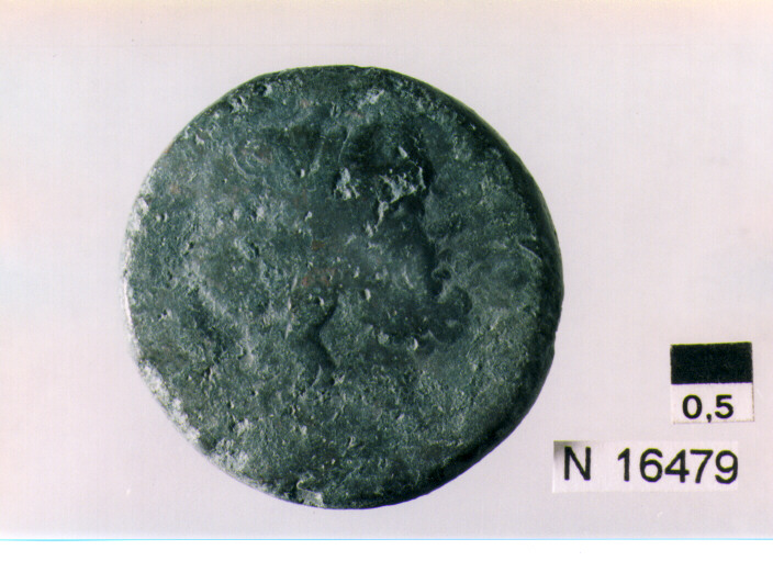 R/ testa di Giove laureato a destra, dietro segno del valore; V/ prua di nave a destra, davanti segno del valore, sotto iscrizione (moneta, semisse) (sec. III a.C)