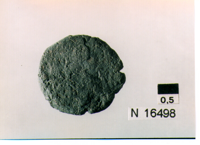 R/ testa di Ercole a destra, dietro segno del valore; V/ prua a destra, sotto segno del valore (tre globetti), sopra iscrizione (moneta, quadrante) (sec. III a.C)