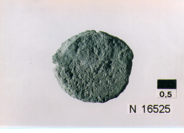 R/ testa di Ercole a destra; V/ illeggibile (moneta, quadrante) (sec. III a.C)