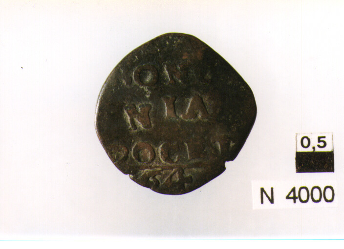 R/ iscrizione in campo; V/ leone rampante a sinistra, con la testa di fronte ed il vessillo fra le zampe anteriori (moneta, quattrino) 