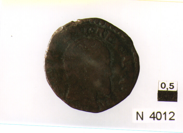 R/ testa nuda volta a destra; V/ croce di Gerusalemme accantonata da crocette (moneta, tre cavalli) (sec. XVI d.C)