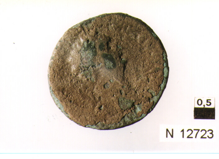 R/ testa di Vespasiano(?) a destra; V/ Felicitas(?) stante a sinistra concornucopia (moneta, asse) (sec. I d.C)