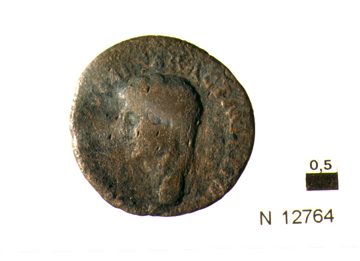 R/ testa nuda di Claudio(?) a sinistra; V/ Minerva(?) stante a destra (moneta, asse) (sec. I d.C)