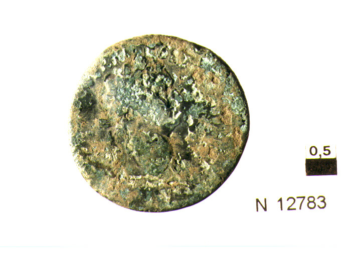 R/ testa di imperatore Nnerva(?) laureato a destra; V/ Moneta drappeggiata stante a sinistra con cornucopia e bilancia (moneta, asse) (sec. II d.C)