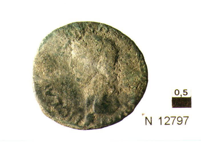 R/ testa nuda di Claudio a sinistra; V/ Minerva stante a destra elmata e drappeggiata, lancia il giavellotto verso destra, tiene lo scudo nella mano destra (moneta, asse) (sec. I d.C)