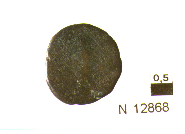 R/ busto di imperatore con corona radiata a destra; V/ figura stante a sinistra Sole(?) (moneta, antoniniano) (secc. I/ III d.C)