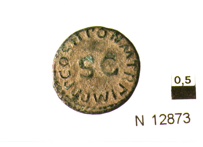 R/ modio al centro; V/ iscrizione nel campo (moneta, quadrante) (sec. I d.C)