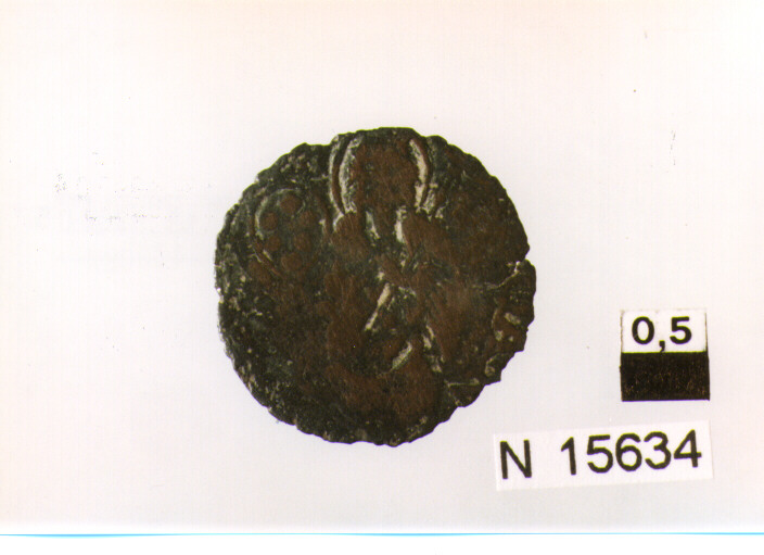 R/ giglio di Firenze con due fiori, senza cerchio; V/ il santo in mezza figura di fronte; stemma (moneta, quattrino) (sec. XV d.C)