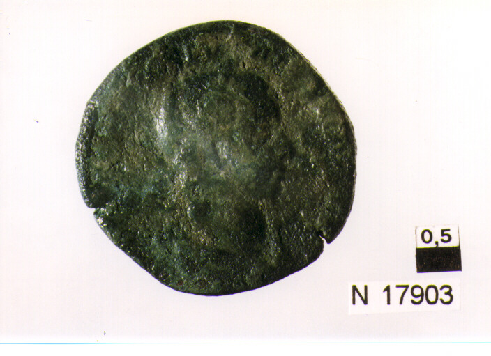 R/ busto di imperatore Gordiano II (?) a destra; V/ Vittoria che avanza asinistra con corona (moneta, sesterzio) (sec. III d.C)