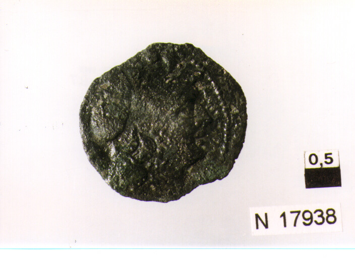 R/ testa elmata di Minerva a destra, sopra segno del valore; V/ prua a destra, sopra iscrizione (moneta, triente) (sec. III a.C)