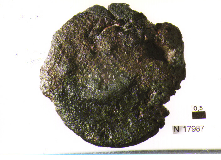 R/ fulmine, ai lati quattro globetti; V/ delfino a destra, sotto quattro globetti (moneta, triente (aes grave)) (sec. III a.C)