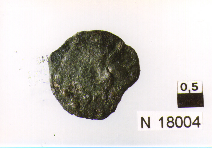 R/ testa di Ercole a destra, dietro segno del valore (tre globetti); V/ prua a destra (moneta, quadrante) (sec. I a.C)