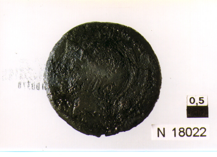 R/ testa elmata di Roma a sinistra con elmo attico dietro un globetto; V/prua a destra sotto un globetto (oncia) (sec. III a.C)