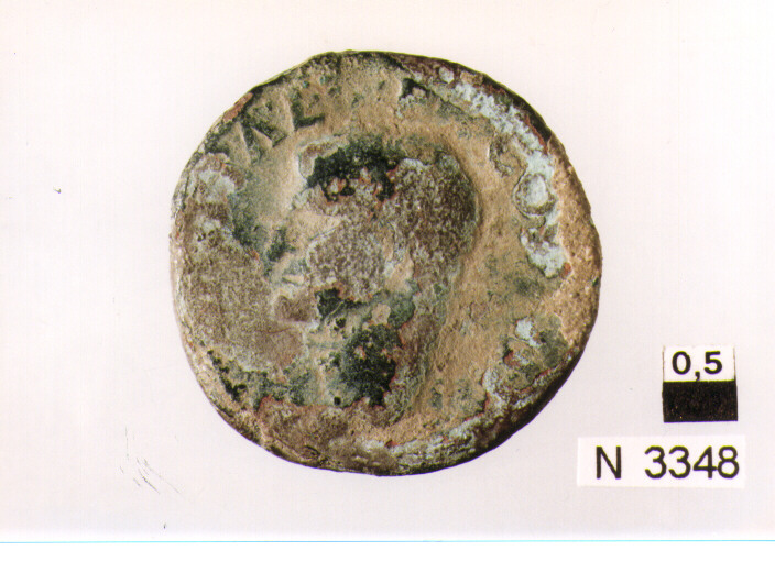 R/ testa di Agrippa a sinistra; V/ Nettuno stante a sinistra con piccolo delfino e tridente (moneta, asse) (sec. I d.C)